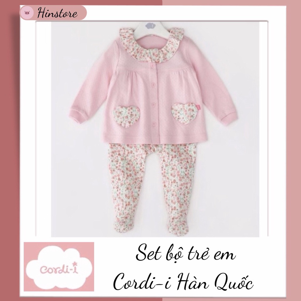 Bộ quần áo trẻ em Cordi-i 🥰Hàn Quốc Chính hãng🥰 set đồ trẻ em thu đông màu hồng phối hoa nhí Hàn nội địa, kèm ảnh thật