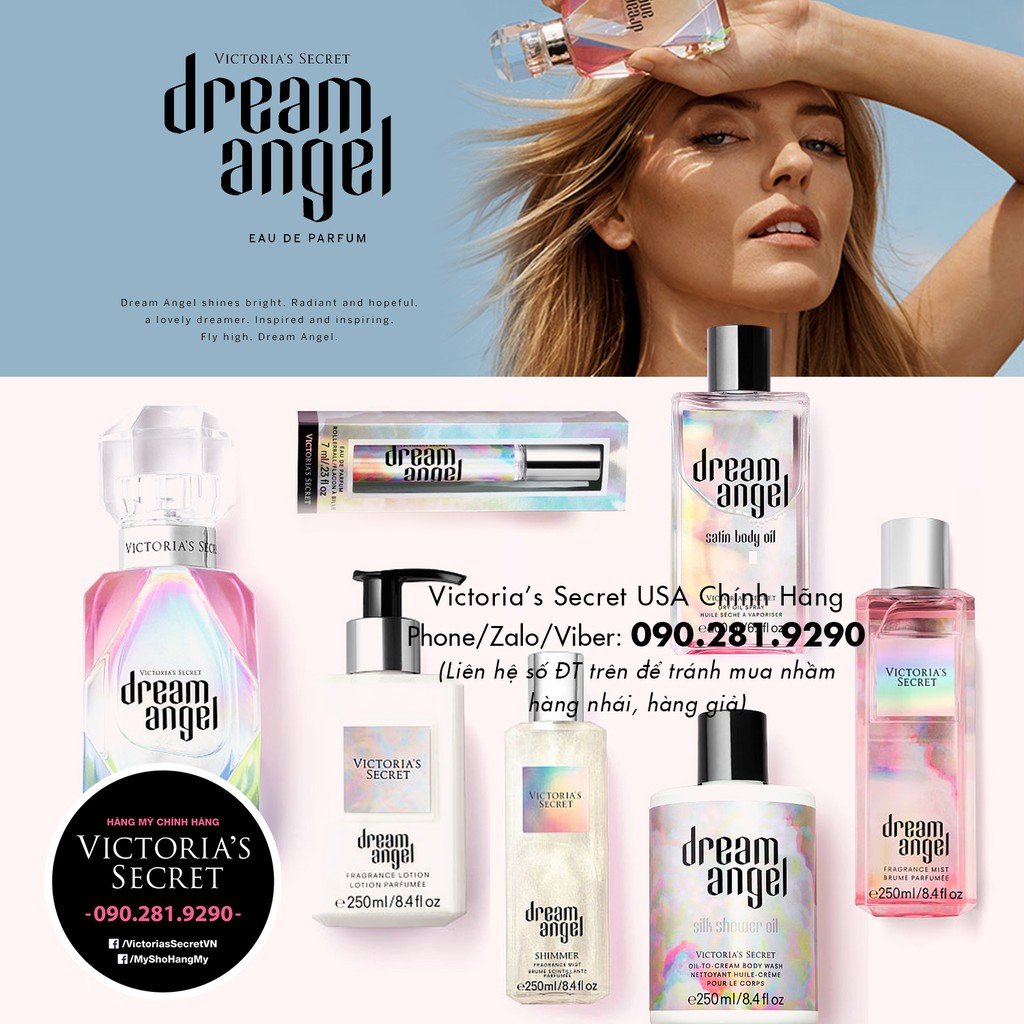 Nước hoa lăn Dream Angel 7ml, dưỡng thể 250mL nước hoa toàn thân 250ml, Oil 200mL, gel tắm 250ml - Victoria's Secret