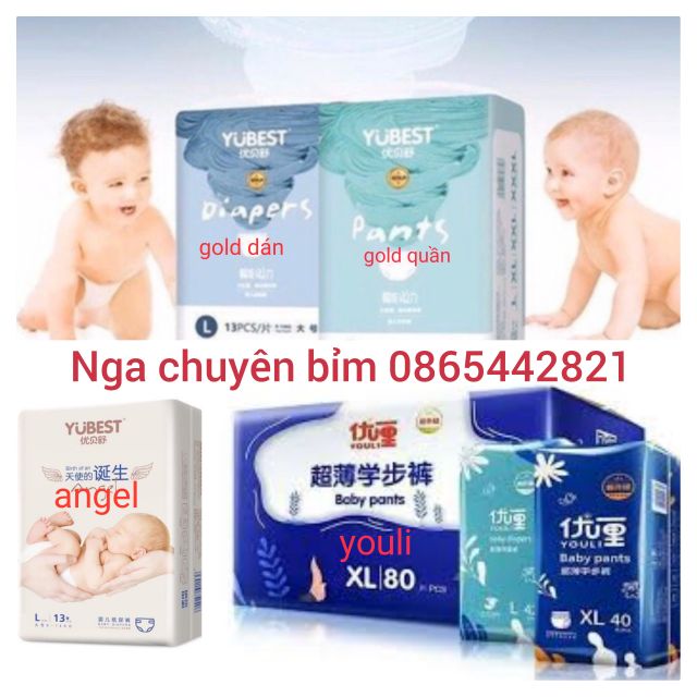 Tã/Bỉm YUBEST Angel/Gold/ youli chính hãng Dán/Quần đủ size S132,S90,M108,M84,L96,L78,XL84,XL72,XXL72,XXXL66