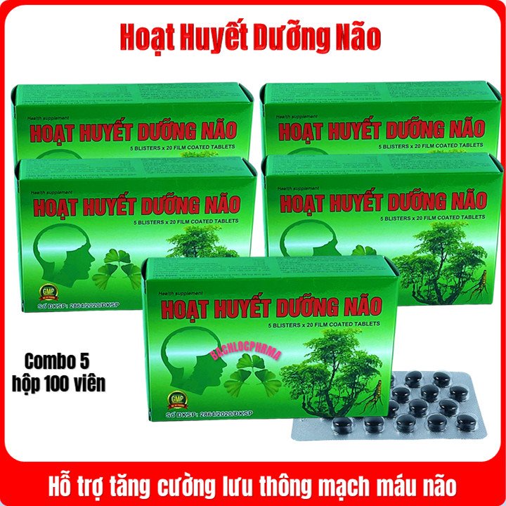 Combo 5 hộp-Viên Uống Hoạt Huyết Dưỡng Não Giúp Tăng Cường Trí Nhớ, Giảm Đau Đầu, Chóng Mặt, Rối Loạn Tiền Đình, Mất Ngủ