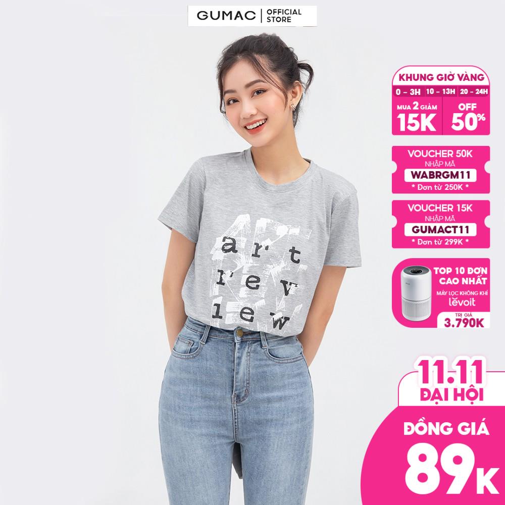 [Mã WABRGM11 giảm 10% đơn 250K] Áo thun nữ in chữ Art Review GUMAC nhiều màu, phong cách hàn quốc ATB835