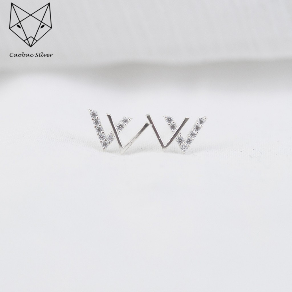 Khuyên Tai Bạc Ta CaoBac Jewellery Cho Nam Nữ Mặt Chữ W Basic