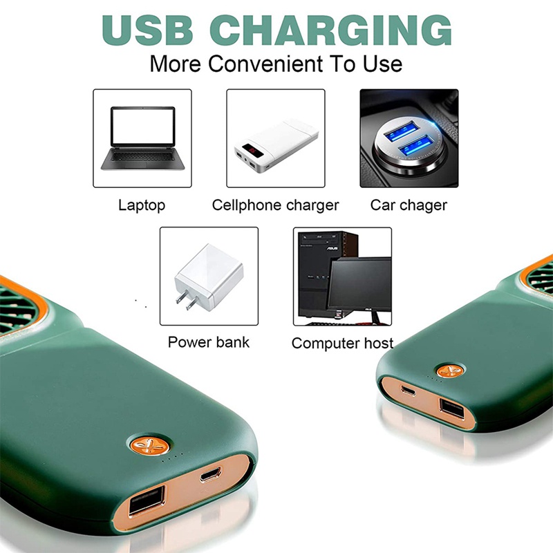 Quạt Mini Đeo Cổ Chạy Bằng Pin Sạc Usb Màu Xanh Dương Dùng Trong Nhà Và Ngoài Trời