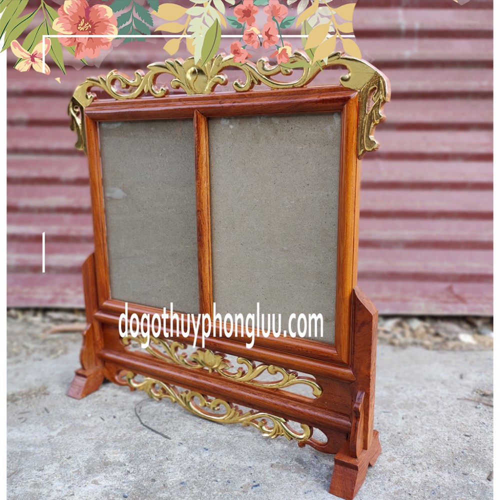 Khung ảnh đôi hoa lá tây rát vàng cỡ ảnh thờ 18x24 21x31