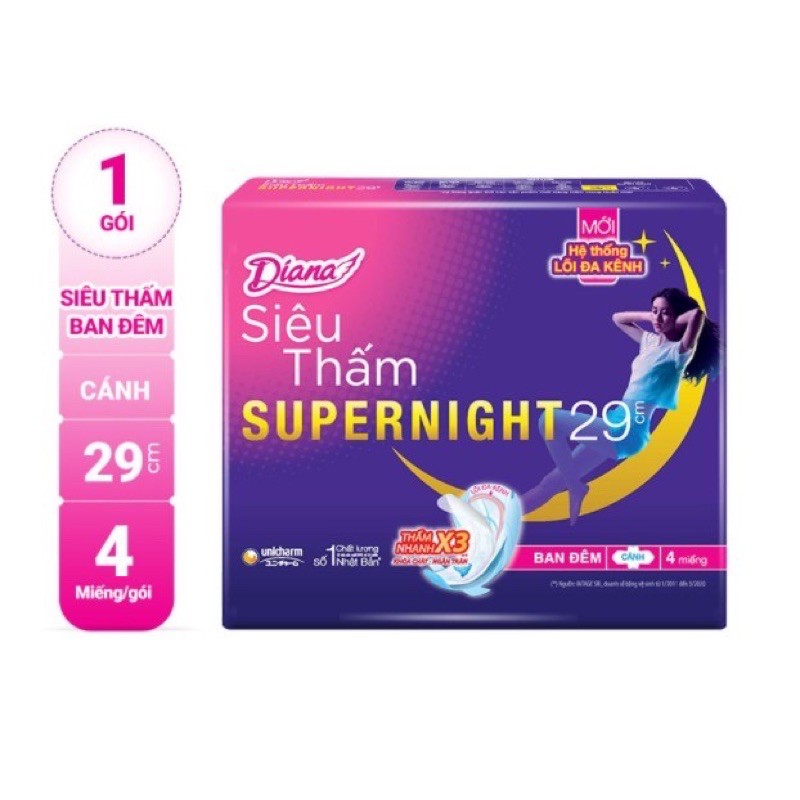 (4 miếng) Băng vệ sinh Diana Sensi Night ban đêm 29cm