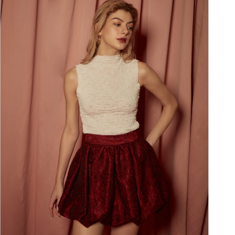 COCO SIN - Chân Váy Bí Màu Đỏ