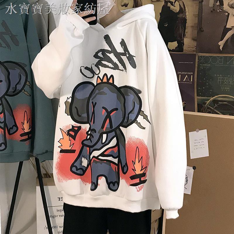 Sbbjf❏☽Áo Sweater chui đầu dáng rộng phối nhung thời trang thu đông cho nam