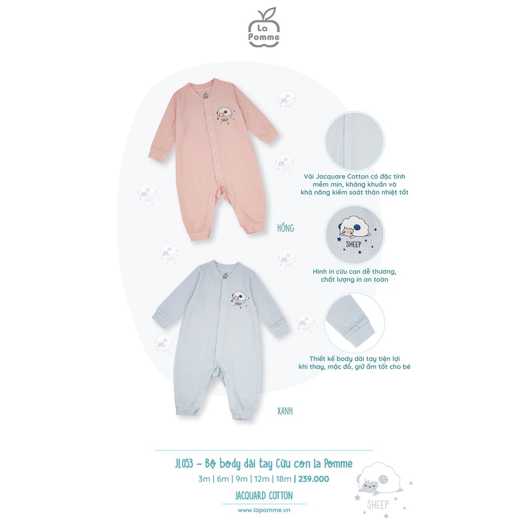 Bộ Body Jumpsuit dài tay Cừu con La Pomme Cotton cao cấp mềm mịn thấm hút tốt cho bé trai bé gái JL053