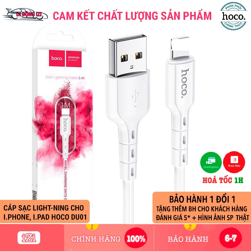 Dây Sạc Cho IP 5/6/7/8/X/XsMax/11/12/13/Pro/ProMax, Tablet Táo,.. Hoco DU01,Cáp Sạc Nhanh 2.4A Bền,Siêu Rẻ [CHÍNH HÃNG]