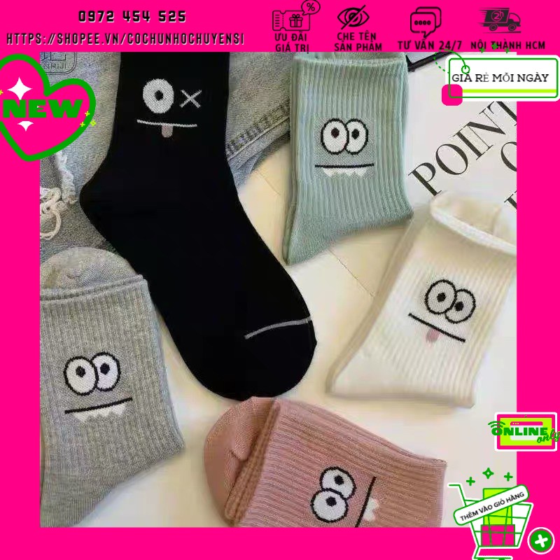 ♥️[HCM GIAO NHANH 30 phút] ♥️ Tất cổ cao Vớ Nữ Cổ Cao Hàn Quốc In Hình Đôi Mắt Cực Đáng Yêu