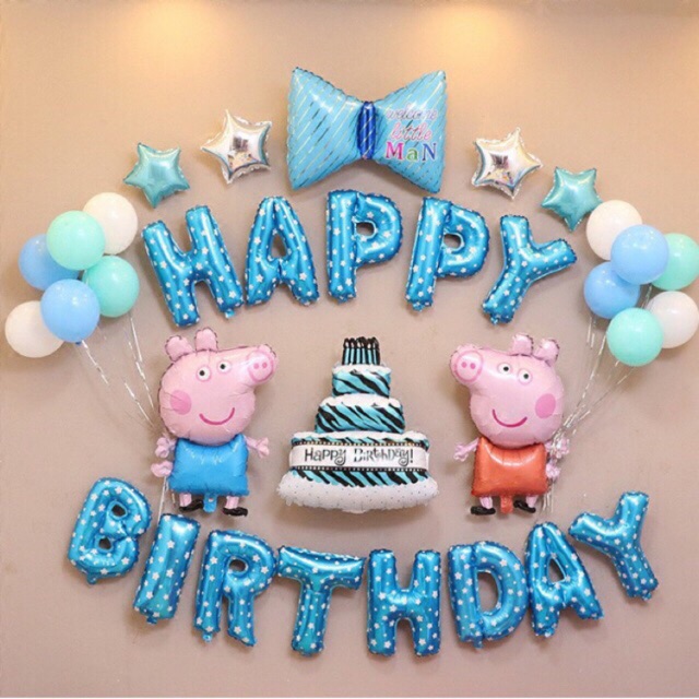 Set sinh nhật heo Peppa bé trai. Tặng bóng số 2