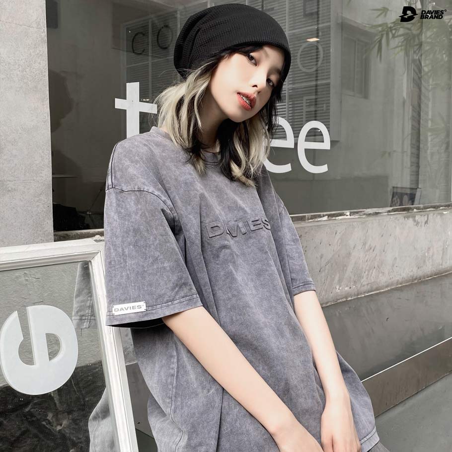 Áo thun nam form rộng tay lỡ màu xám wash tee local brand dập nổi Emboss Davies
