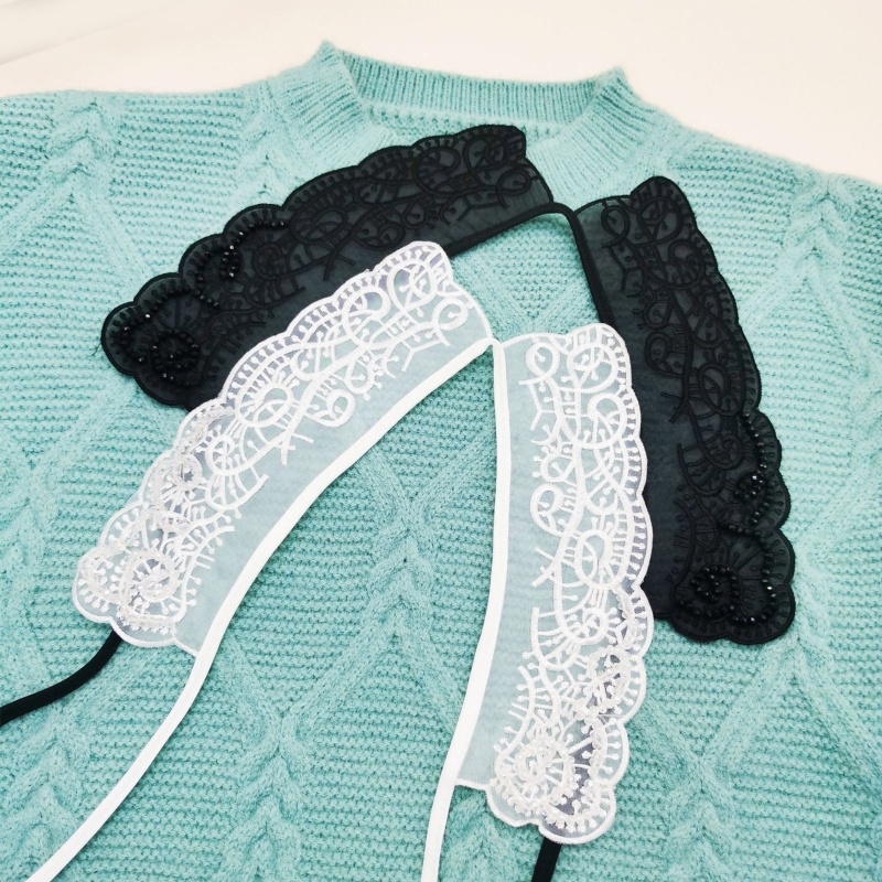 Yoioi Khăn Choàng Cổ Giả Thêu Ren Đính Hạt Và Hoa Mini Ngọt Ngào Có Thể Tháo Rời Trang Trí Phong Cách