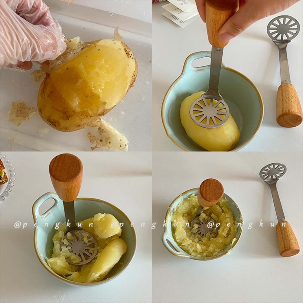Dụng Cụ Nghiền Khoai Tây/Khoai Tây Nghiền Bằng Thép Không Gỉ Dày Dặn Có Tay Cầm Bằng Gỗ Tiện Dụng Cho Nhà Bếp
