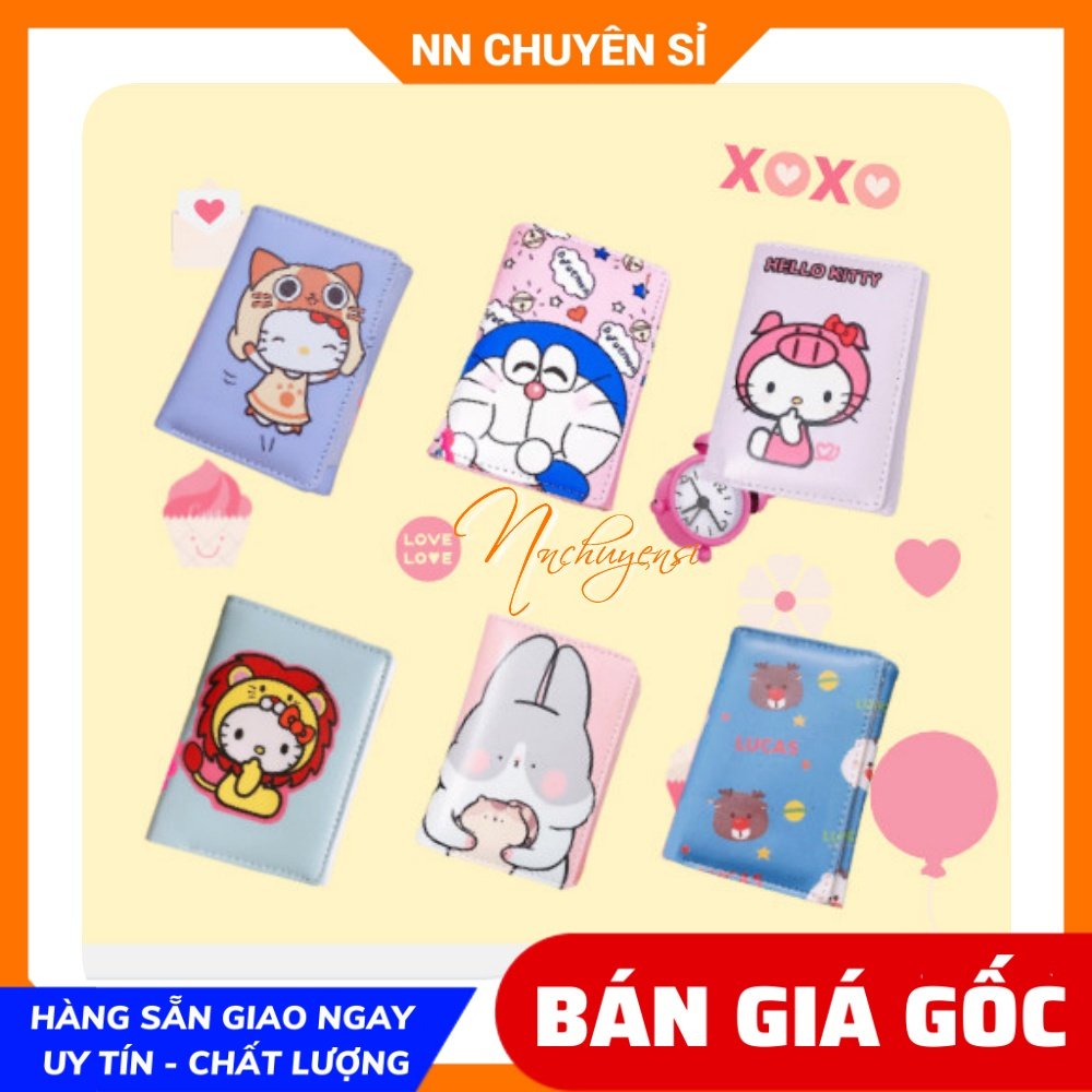 Ví chibi mini chất da mềm mịn in hình doremon kitty Hoạt hình dễ thương Ví ngắn nữ in Hoạt hình Chibi V10