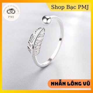 Nhẫn lông vũ kiểu dáng bản nhỏ chuẩn bạc ta(giá tận xưởng)-bạc pmj