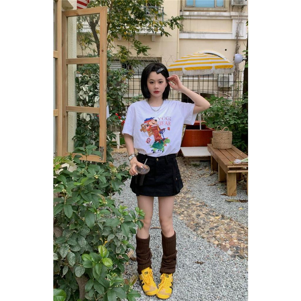 Áo Thun Mùa Hè 62008 Dáng Rộng In Họa Tiết Hoạt Hình Vui Nhộn Dễ Phối Đồ