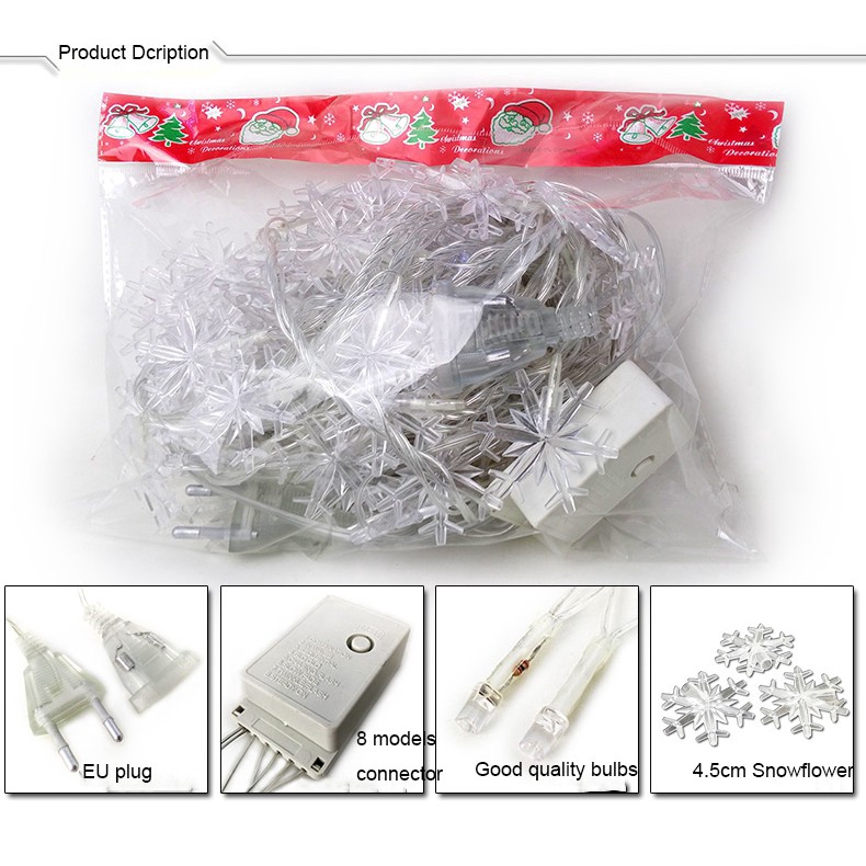 Dây 100 đèn LED dài 10m hình bông tuyết nhiều màu trang trí giáng sinh