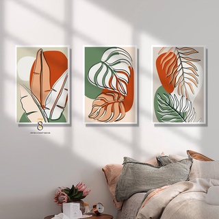 Bộ 03 tranh canvas | tranh trừu tượng phong cách minimalist line art 3fvabs025 | căng khung cao cấp | tặng kèm đinh