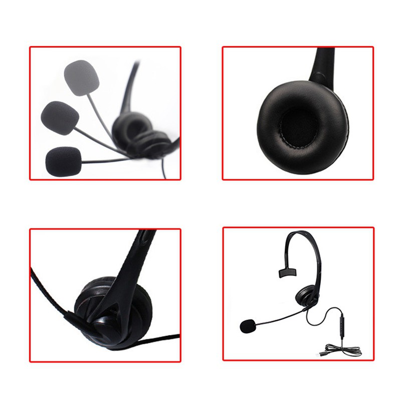 USB Mic Monaural Headphone for PC Home Phone Service Plug and Play