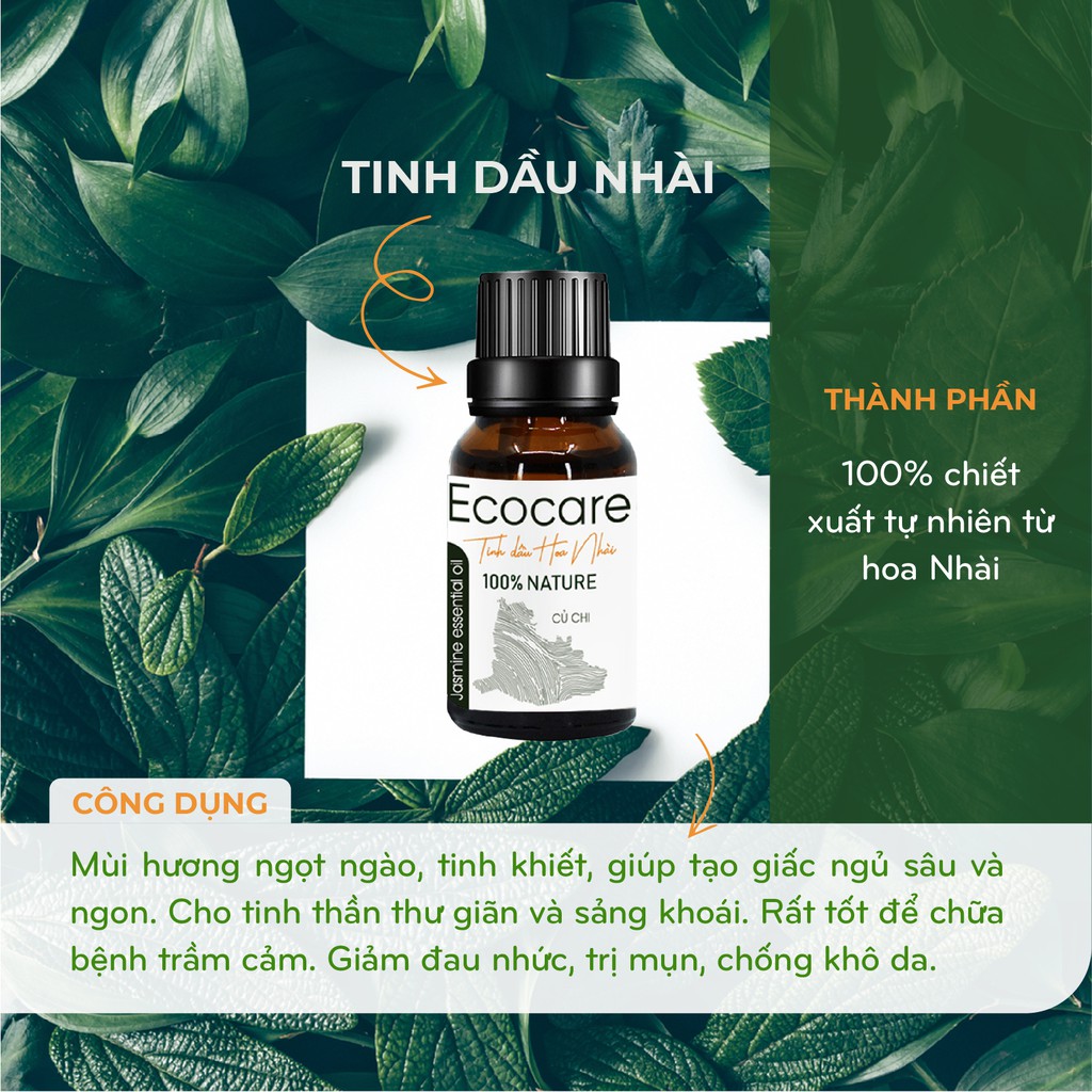 Tinh dầu thiên nhiên cao cấp ECOCARE 10ml, mùi thơm hoàn toàn nguyên chất (Bưởi, Quế, Cam, Sả Chanh, Bạc Hà, Nhài)