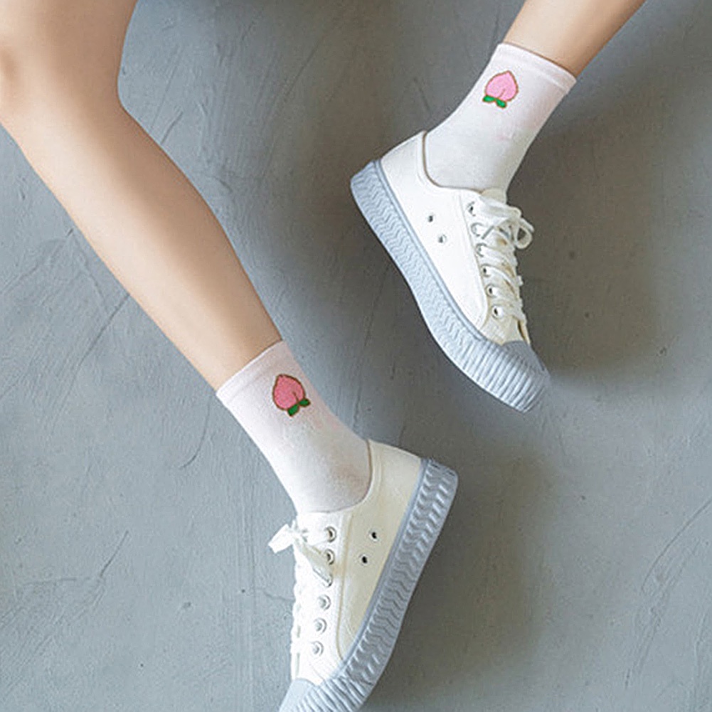 Tất Cotton Cổ Cao In Họa Tiết Trái Cây Dễ Thương Cho Nữ