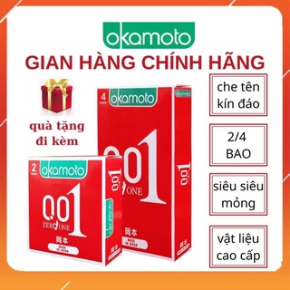 Bao cao su okamoto 001, bcs siêu mỏng vượt trội, chất liệu polyurethane cao cấp hộp 2c, 4c