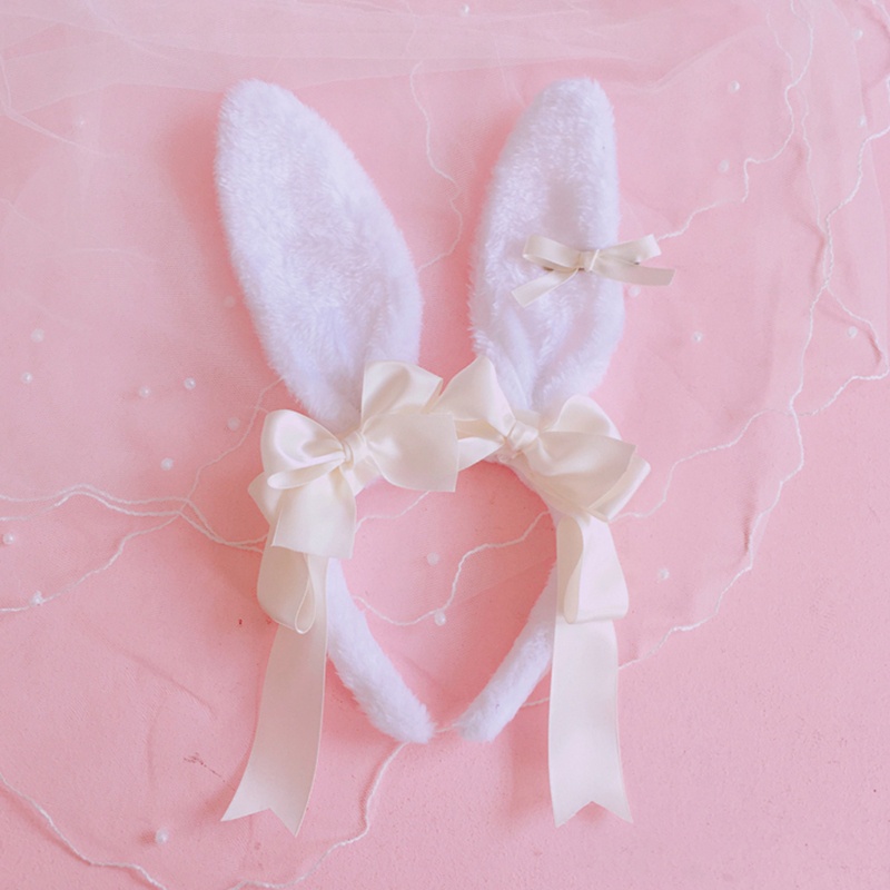 Băng Đô Nơ Tai Thỏ Bằng Lông Nhung Phong Cách Lolita Nhật Bản