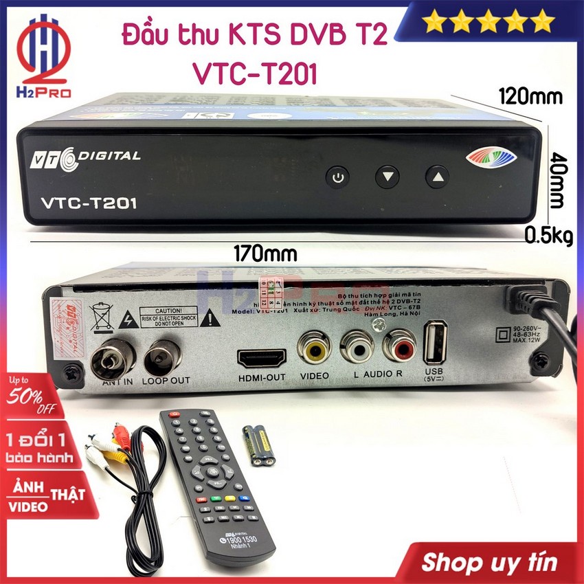 Đầu thu kỹ thuật số DVB T2 VTC-T201 H2pro cao cấp-xem truyền hình miễn phí-sắc nét-đa kênh, đầu thu dvb t2 vtc t201