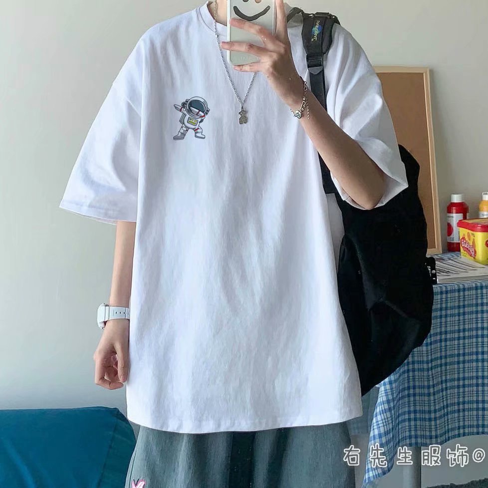 Áo thun tay ngắn dáng rộng họa tiết hoạt hình phong cách Hồng Kông thời trang cho nam cỡ M-5XL