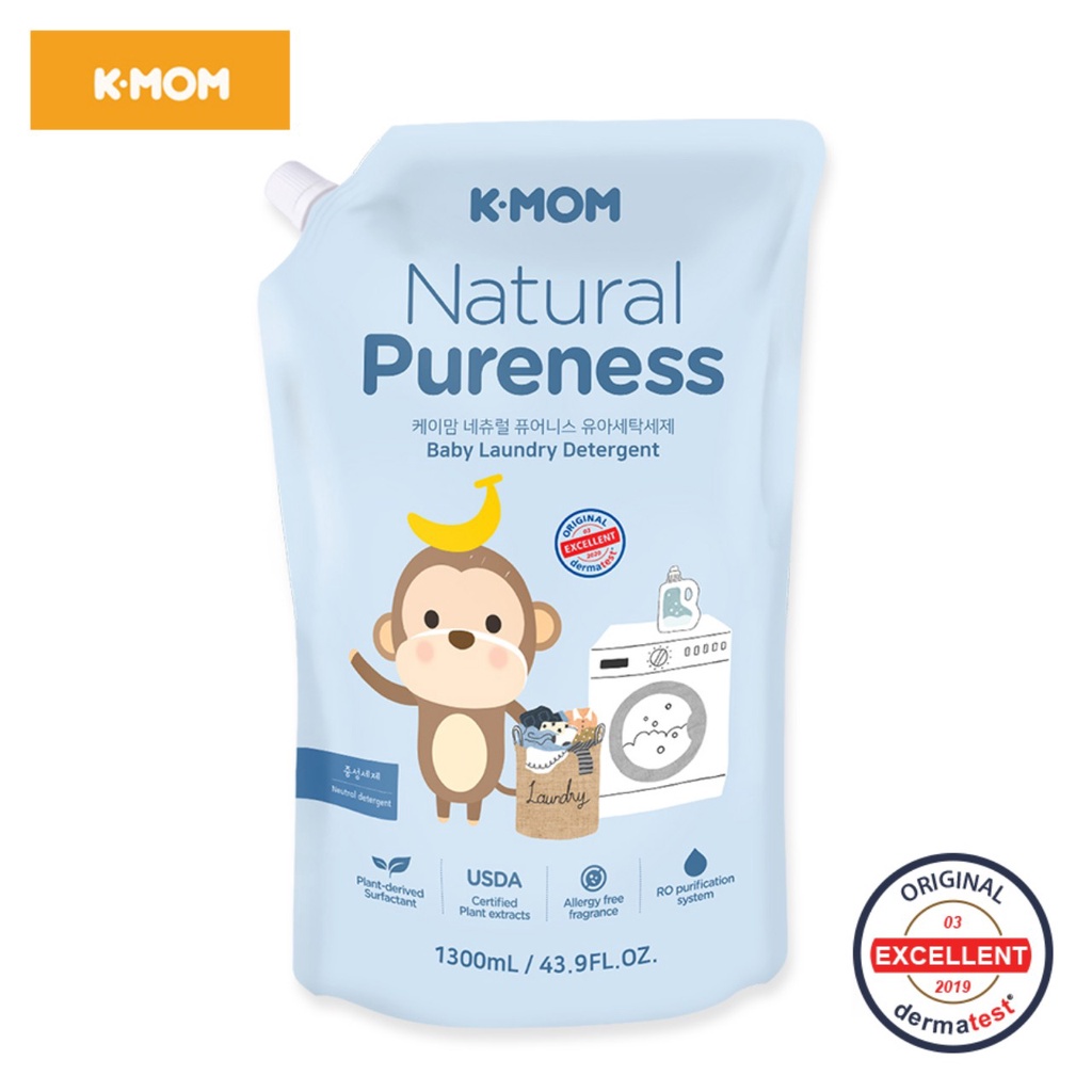 Nước giặt đồ K-Mom / Kmom cho bé với chiết xuất thảo mộc hữu cơ Chai 1700ml - Túi 1300ml cho bé sơ sinh