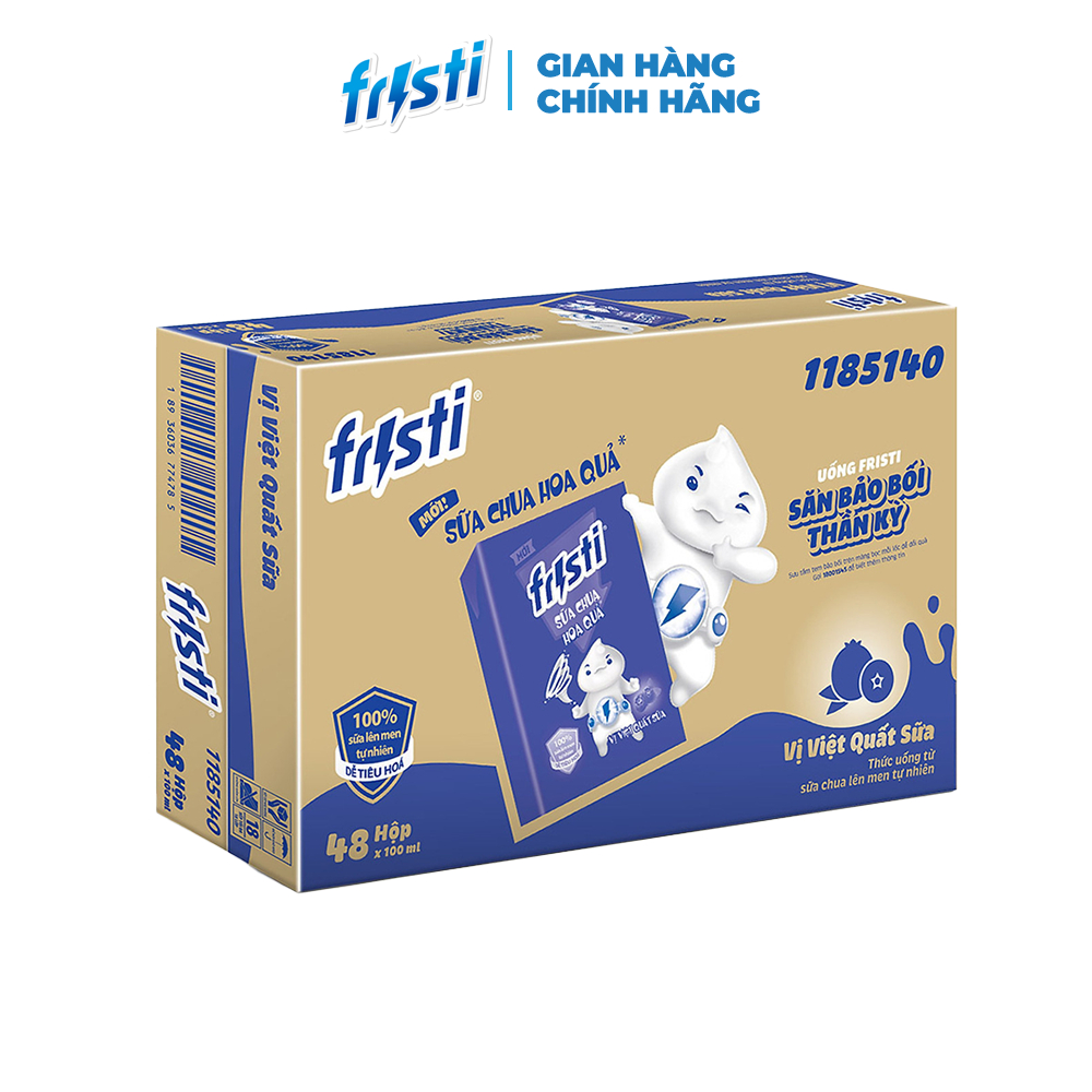 Thùng 48 Hộp Thức Uống Từ Sữa Chua Lên Men Tự Nhiên Fristi Vị Việt Quất Sữa (48x100ml)