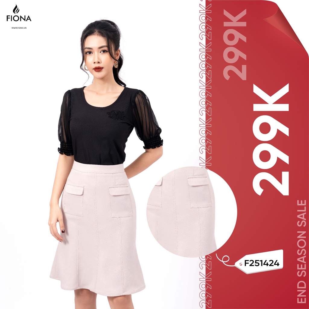Chân váy thiết kế đuôi cá FIONA, chân váy công sở thêu diễu chỉ, phối túi màu be F251424