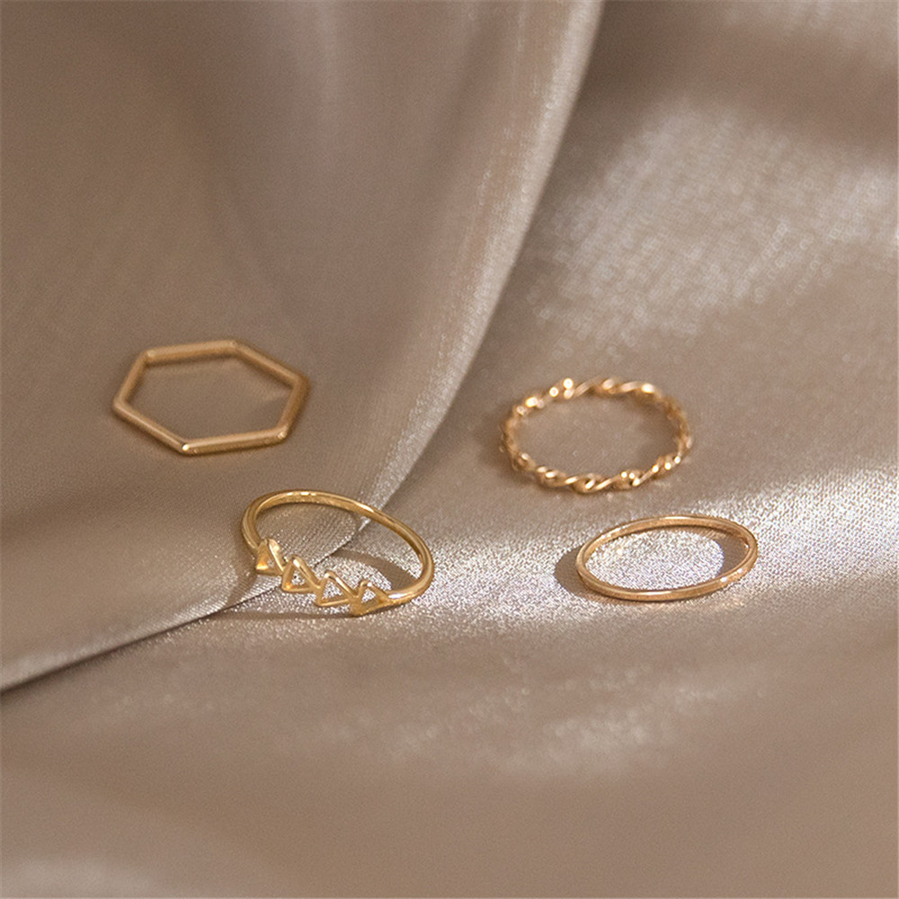 Bộ 4 nhẫn bằng kim loại phong cách đơn giản cho nữ