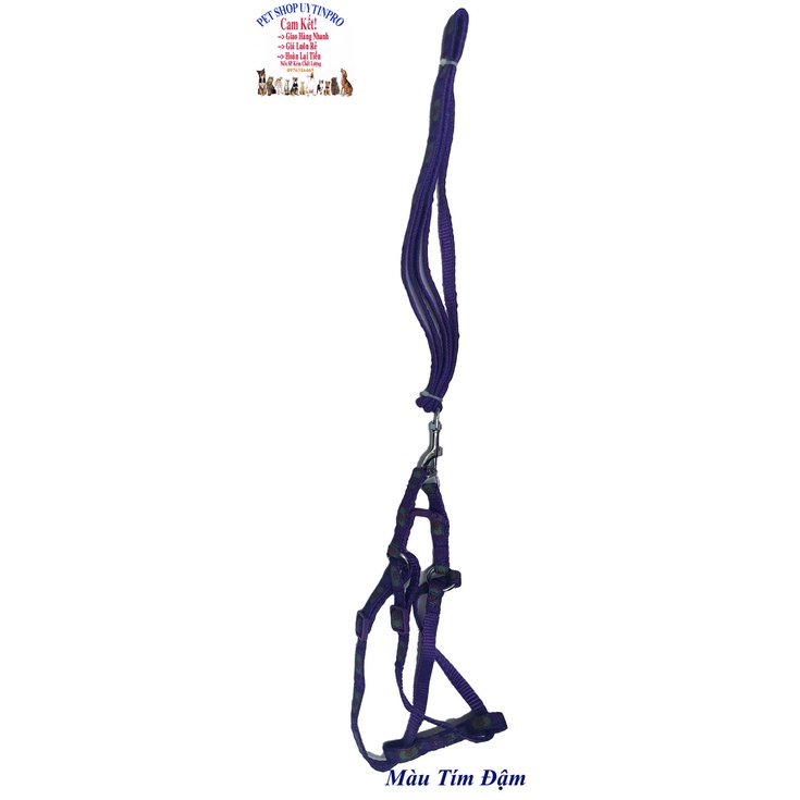Dây dắt kèm yếm cho Chó Mèo Dưới 5kg Bản rộng 1cm Dài 120cm Zichen In hình bất kỳ Chất liệu dù cao cấp Bền Chắc, An toàn