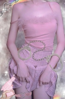 Croptop lông vũ - Chân váy da Pinky