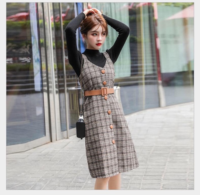 Sét váy dạ kèm belt