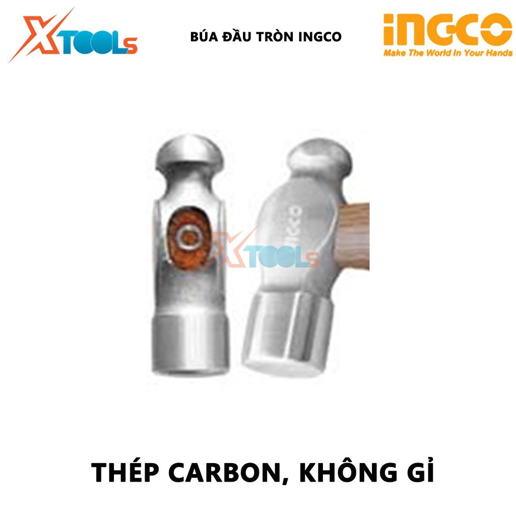 Búa đầu tròn INGCO | búa tay cầm gỗ Trọng lượng: 16oz-24oz / 450g-660g Tay cầm bằng gỗ cứng dùng để gò các dụng cụ bằng