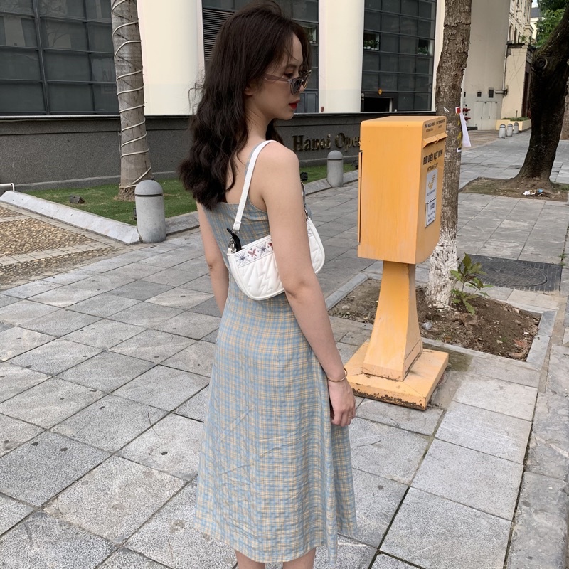 Váy hoa nhí nữ 2 dây dáng dài thiết kế style vintage Huien Design, đầm body cúp ngực cổ tim nhẹ nhàng
