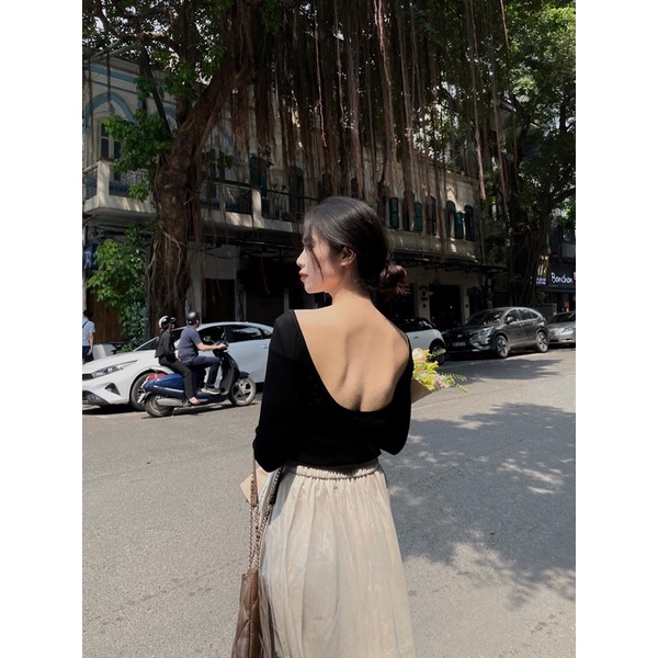 Áo thun hở lưng dài tay the.sweaterweather TSW (ảnh thật)