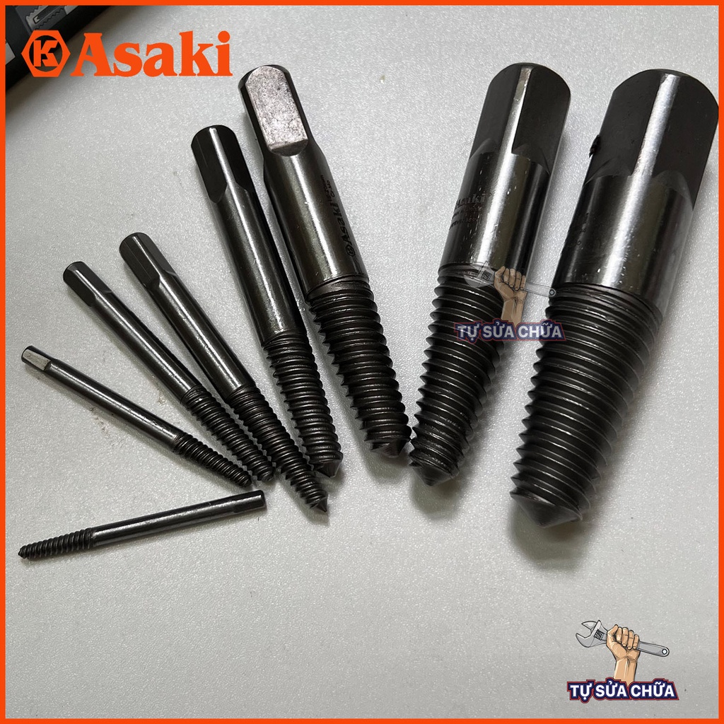 Bộ 8 mũi ren chuyên tháo bu lông, ốc vít, ống nước gãy, nhờn ren loại xịn chính hãng Asaki AK-3698