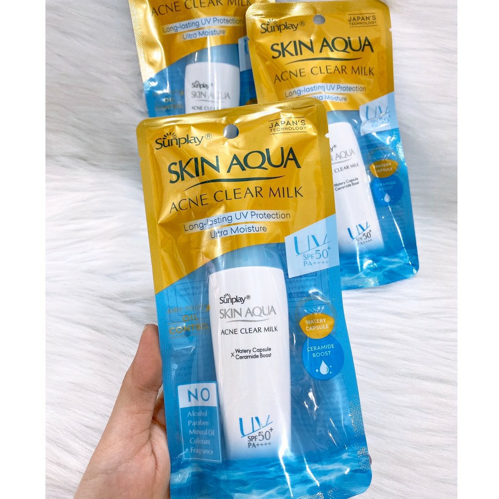 Kem chống nắng dưỡng da ngừa mụn Sunplay Skin Aqua Acne Clear Milk SPF50+, PA++++