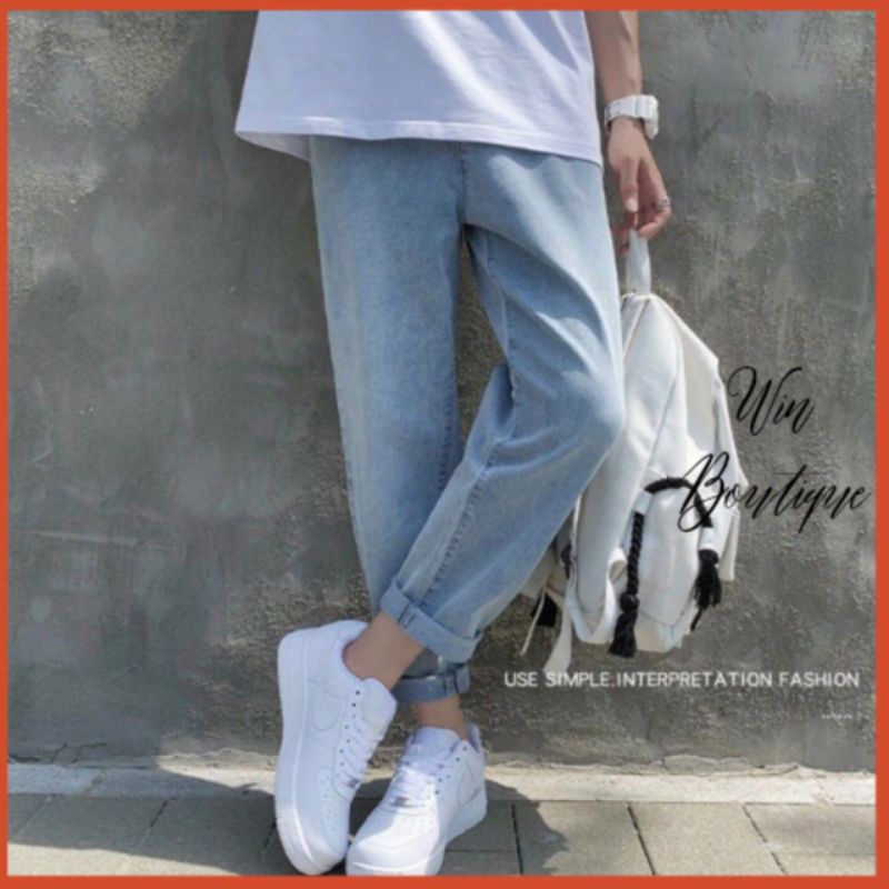 Quần jean bò baggy nam nữ ống suông rộng Unisex hàng Quảng Châu phong cách Hàn Quốc sành điệu style : Màu Xanh -  Mã 04