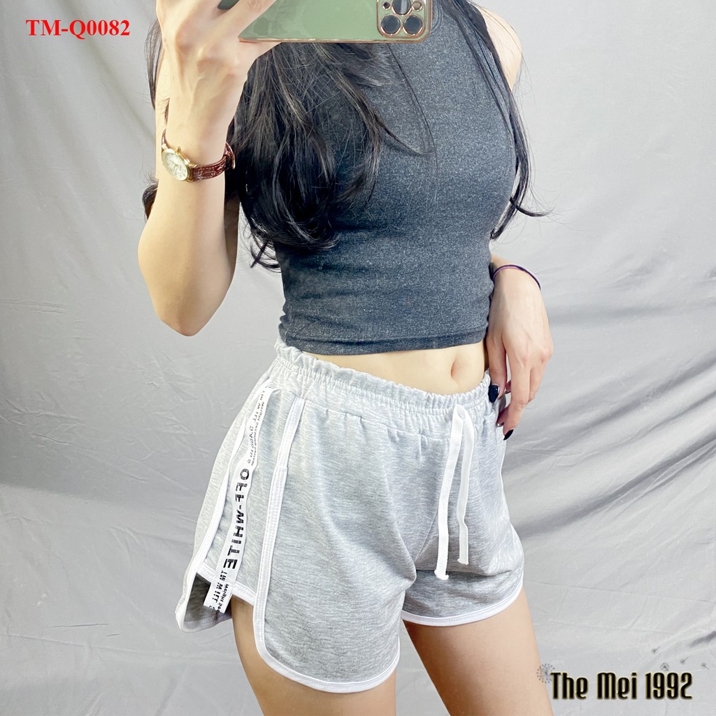 Quần short nữ The Mei 1992 - Quần đùi nữ chất cotton mát viền kẻ dáng hộp cạp chun dáng thể thao siêu đẹp | BigBuy360 - bigbuy360.vn