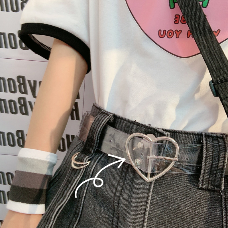 Thắt Lưng Trong Suốt Khóa Tròn Hình Trái Tim Kiểu Hàn Quốc Dễ Thương