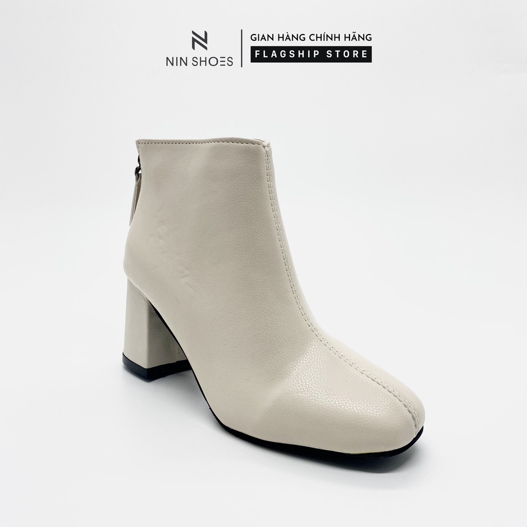 Giày Boot nữ 5p gót vuông da sần kéo khoá sau Ninshoes | BigBuy360 - bigbuy360.vn