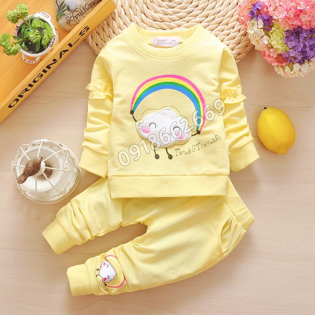 [Mã SKAMCLU8 giảm 10% cho đơn từ 100K] Bộ dài bé gái( sét Hug) vải da cá loại 1 size 7-21kg