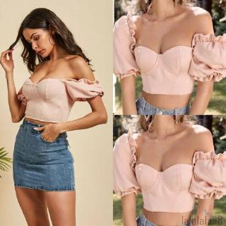 Áo croptop trễ vai tay phồng thời trang mùa hè cho phái nữ