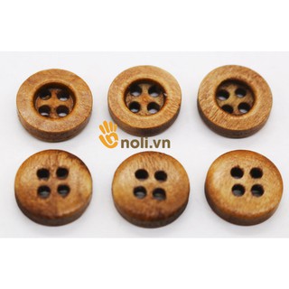 Cúc gỗ nâu vintage 4 lỗ - 12mm (gói 10 cái)