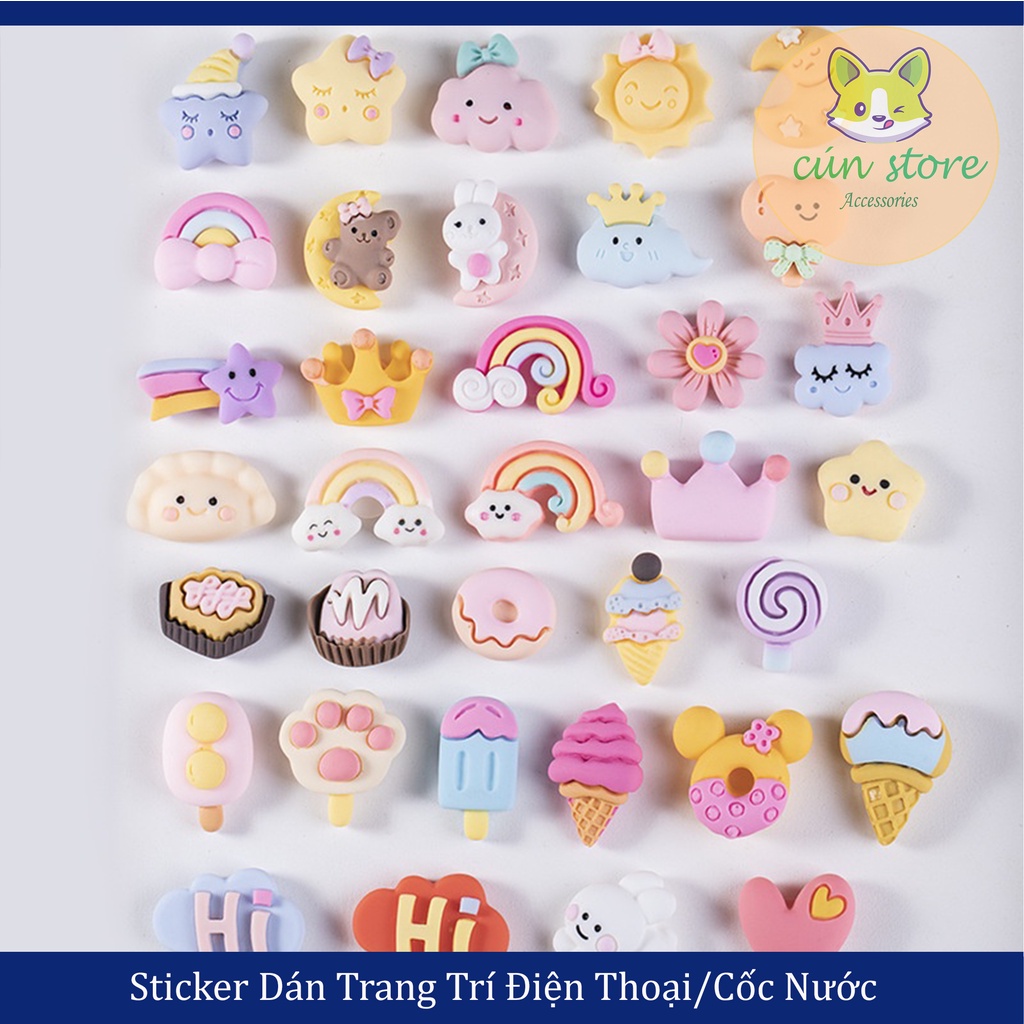 Sticker Dán Trang Trí Cốc Nước/Điện Thoại 3D Hình Hoạt Hình Dễ Thương